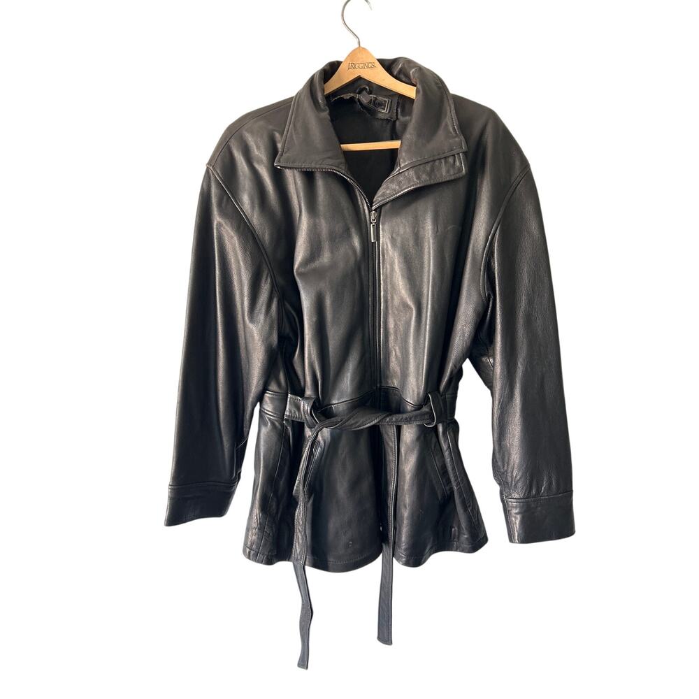 VTG JLC Black Leather Coat Extra Large *TINY FLAWS*